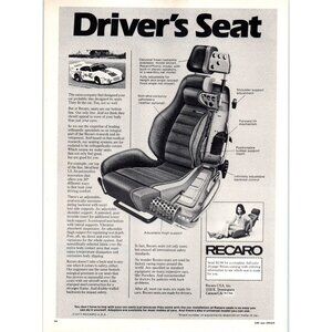 1980 Recaro Driver's Seat Vintage Print Ad Racing Bucket Performance Wall Art